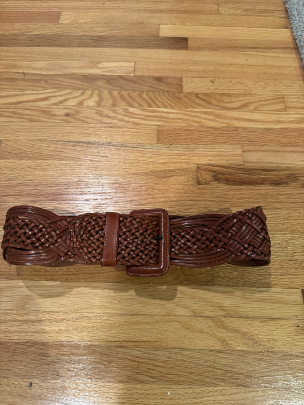 Ann Taylor Braided Leather Waist Belt in Cognac Brown